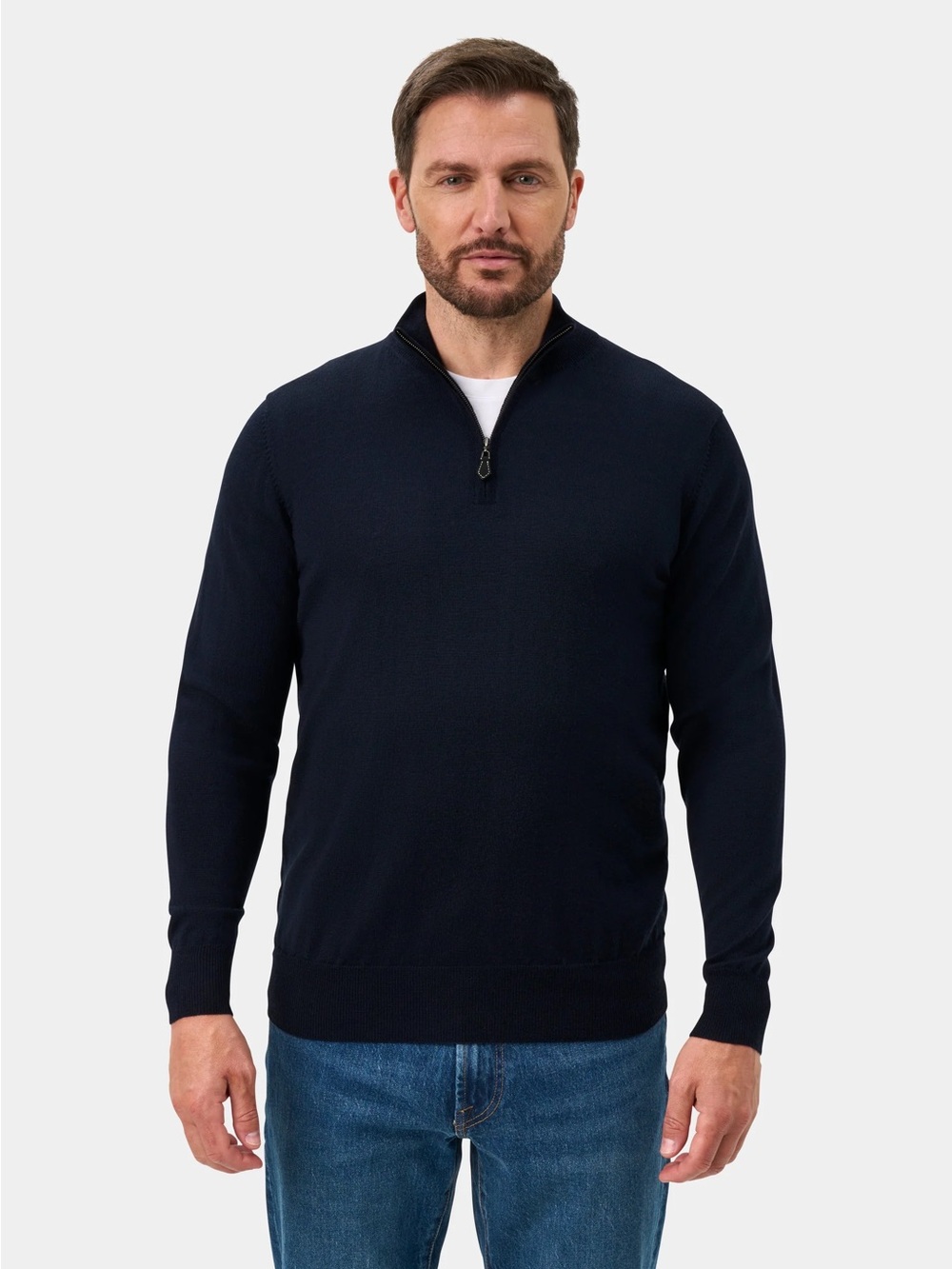NWT Alan Paine Men's Navy Baron Half Zip Half-Zip Mock Neck Sweater